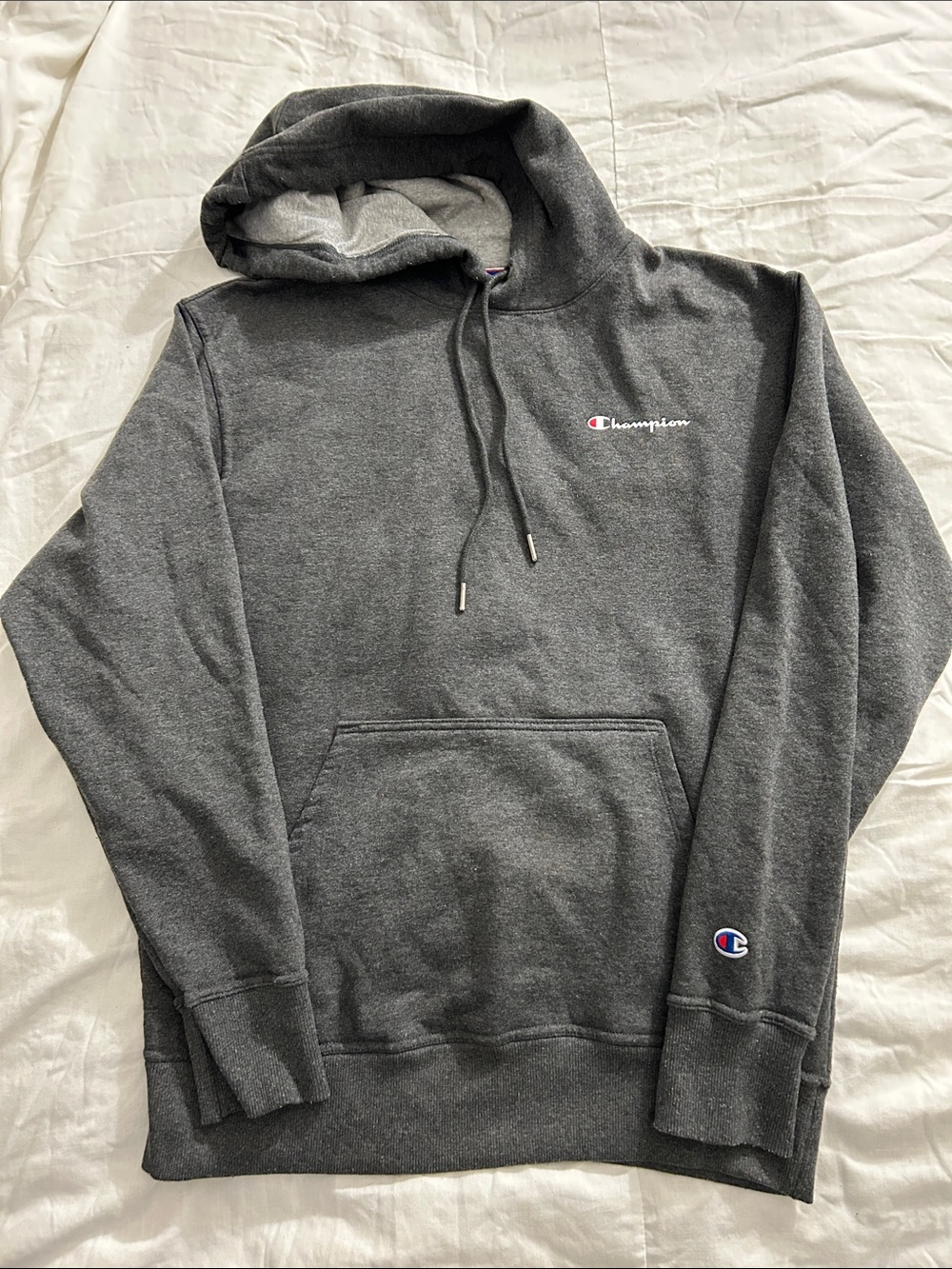 Champion Men's Dark Gray Pullover Hoodie with Logo. Like New.